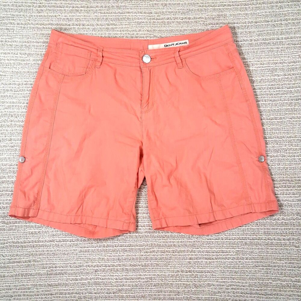 dkny jeans womens 8 coral pink roll tab bermuda shorts casual cotton summer flat